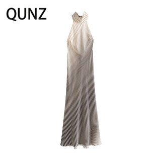 Đầm sọc họa tiết Satin lụa thời trang Qunz 24147