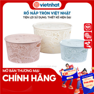 Rổ nhựa nắp, rổ đựng đồ đa năng, rổ tròn nắp đựng quần áo, đồ dùng R3390 Nhựa Việt Nhật shop