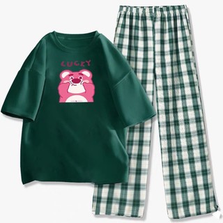 Sét Áo phông LUCKY+quần karo, Áo thun nam nữ, from rộng mặc thoải mái- DVGIT