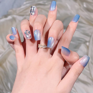 Handmade Mặc Móng Tay Đầu Móng Tay Đầu Móng Tay Móng Tay Miếng Dán Móng Tay Pure Desire Shining Màu Xanh Bí Ẩm Tính Khí Nữ