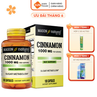 Viên Uống Hỗ Trợ Chuyển Hoá Đường MASON NATURAL Cinnamon 100 Viên