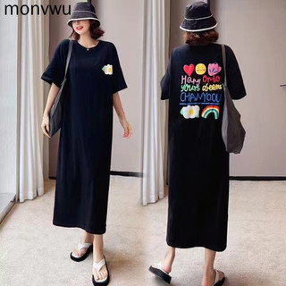 Sản Phẩm Mới Giảm Giá Kích Thước Lớn Một Mảnh Đầm Lụa Đại Học Áo Thun Tay Ngắn Giữa Chiều Dài Hàn Quốc Rời Mùa Hè 2024 ins Phong Cách Mới Phiên Bản Hàn Quốc Thời Trang Phong Cách Lười Áo Thun Nữ In Hình Cầu Vồng Dài Over-the-Knee Rời Lớn Đầm Size