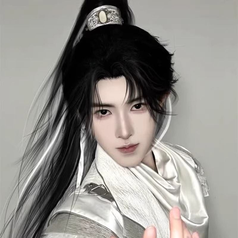 Tóc Giả Cổ Nam Tóc Dài cos Trắng Cần Cẩu Thanh Niên Mới Trung Quốc Đuôi Ngựa Cao Trang Phục Cổ Hanfu