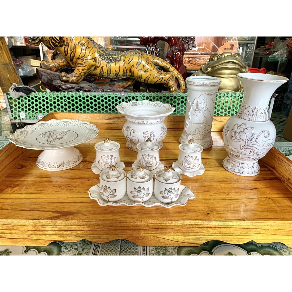 Đồ Thờ Cúng Bình Hoa Bạch Ngọc , Bát Hương Thờ Cúng, Chung Nước , Ông Địa, Gia Tiên, Thờ Phật