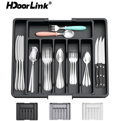 Hdoorlink Co Giãn Hộp Dao Kéo Có Thể Điều Chỉnh Đồ Dùng Nhà Bếp Khay Mở Rộng Dao Kéo Giá Đỡ Nĩa Hộp Bảo Quản