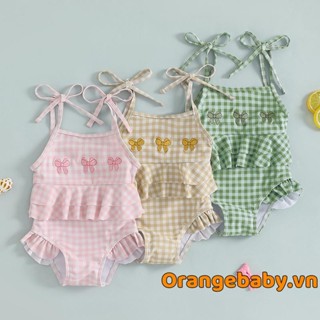  Dây đeo Spaghetti cho bé gái Dây buộc thêu nơ kẻ sọc Đồ bơi tắm 