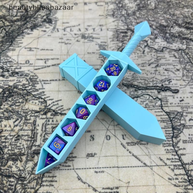 [Beautyblissbazaar] Hộp lưu trữ hình thanh kiếm in 3D có các đặc điểm cho trò chơi DND RPG TRPG Dice