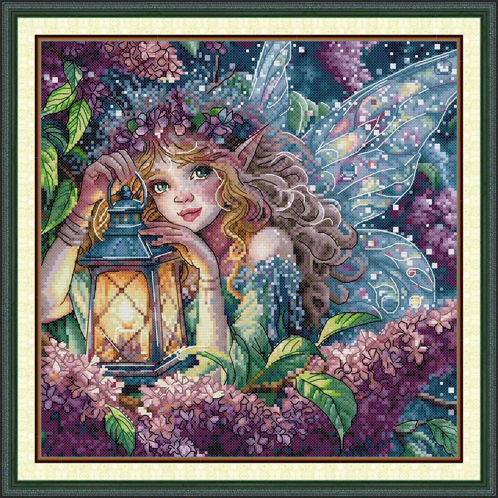 Joy Sunday Stamped Cross Stitch Kits Lilac Genie Pattern 14CT hoặc 11CT, Bộ thêu kim 9CT