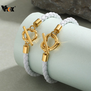 Vòng tay chị em bện da thật Vnox màu trắng dành cho nữ, Vòng tay cặp song sinh hình hoa & hình trái tim màu vàng 18k, Qu