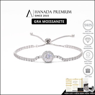 [QUÀ TẶNG 20/10]  Lắc tay Đá Moissanite 6.5MM Bạc 925 Mang Hằng Ngày, Đi Tiệc Hanada Dây Rút Tròn Đá 2265
