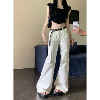 「Nonfatgirl」Mỹ Retro Thiết Kế Bỏ Túi Quần Ống Rộng Quần Áo Nữ Cao Cấp Ôm Hơn Nhìn Rời Phù Hợp Với Quần Thường Ngày Flar