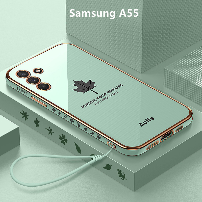 Ốp Lưng Samsung A55 5G Mạ điện Lá phong Lanyard Mềm Ốp Điện Thoại Samsung Galaxy A55 5G