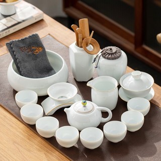 Bộ ấm chén pha trà đạo bằng sứ Bạch Định Thấu Quang 15 Chi Tiết như hình