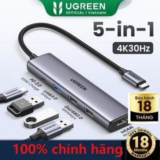 Hub USB C UGREEN với HDMI 4K, Bộ chuyển đổi đa cổng Type C 5 trong 1, Giao hàng nguồn 100W, Dock Thunderbolt 3 với 3 cổng USB 3.0 3 cổng dữ liệu USB-A, USB C Dongle cho MacBook
