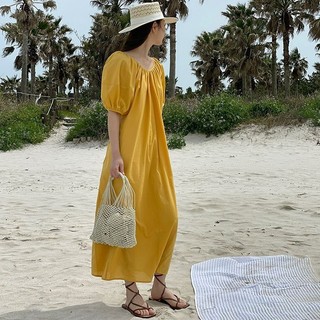 Váy vừa vặn dáng rộng thiết kế dây đeo cổ chữ U sâu phía sau, váy dài 21501