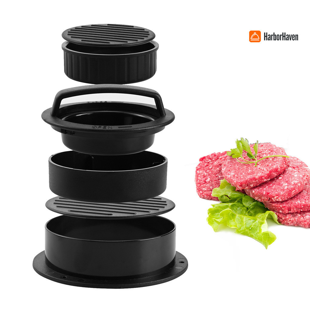 [Harborheaven] Bánh mì kẹp thịt nhồi bông 3 trong 1 Máy làm bánh mì kẹp thịt cấp thực phẩm Khuôn ép thịt bò chay Burgers Thanh trượt