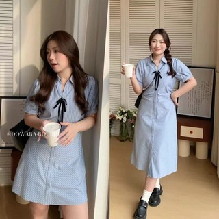 Korean Style Dress Chubby Wan Sauce Big New Shirt Custom Meat Slimming Gradient Striped Dingdahl TAMM