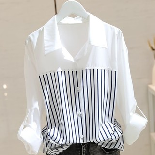 Áo Sơ Mi Sọc Khâu Nữ Tay Dài Phong Cách Hàn Quốc Rời Mỏng Nhìn Thoáng Mát Hợp Thời Trang Áo Sơ Mi Thường Ngày