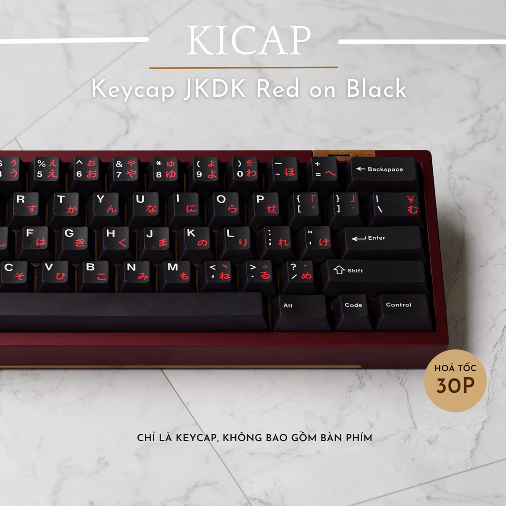Bộ keycap cherry JKDK Red on Black 155 nút dày 1.4mm nhựa PBT cao cấp in dyesub