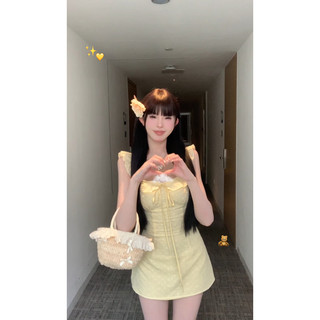 Phong Cách Gợi Cảm Bay Tay Phối Ren Cổ Chữ U Sling Đầm ôm Mùa Hè Mới Thanh Lịch Mỏng Phù Hợp Với Giảm Béo Chữ A Váy Váy