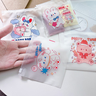 PVN64185 Túi zip nhỏ cute, túi mini lụa mờ có khóa kéo họa tiết hoạt hình dễ thương