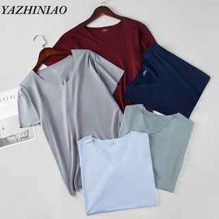 Yazhiniao nam tay ngắn đơn giản cơ bản hàng ngày nhanh khô màu trơn lụa băng liền mạch Áo thun cổ chữ V liền mạch thông thường