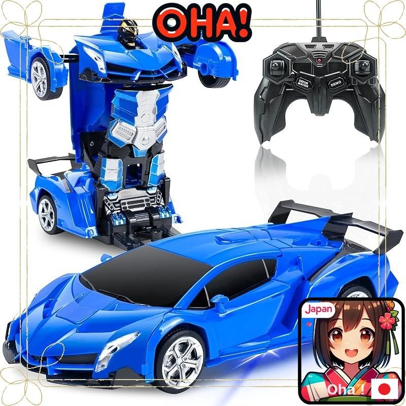 Tcvents Transforming RC Car Robot Toy Stunt Car LED 360 Rotation Kids Birthday Christmas Gift (Blue)