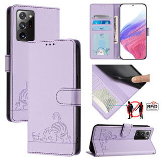 Hoạt hình dễ thương mèo con lật an toàn chống trộm bàn chải da dành cho samsung galaxy s20 fe note 20 ultra note10 plus 5g note 10 8 9 vỏ ví đứng từ tính có khe cắm thẻ