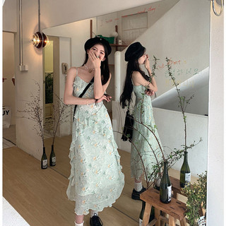 Yuewen Pháp Sling Đầm Nữ Cổ Tích Váy Hoa Sang Trọng Ôm Hơn Nhìn Váy