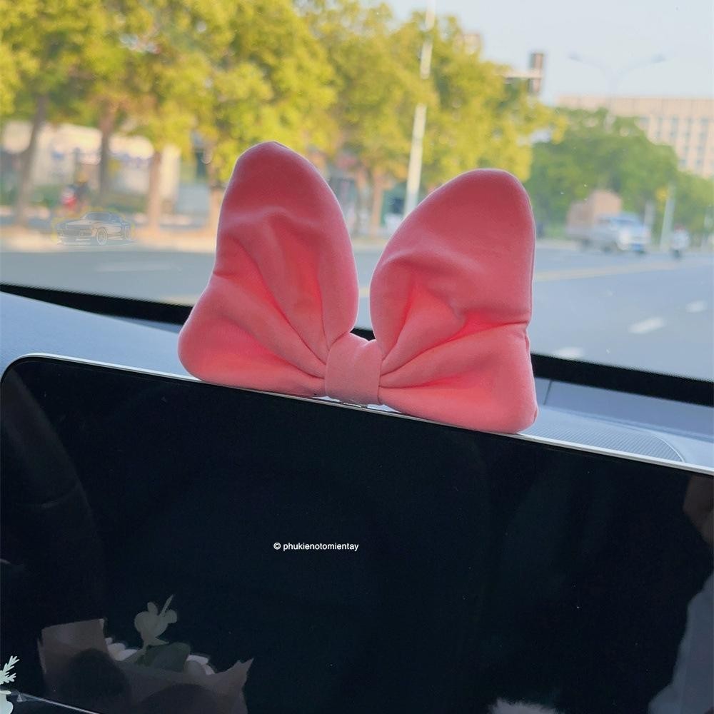 Trang Trí Ô tô Chiếc Nơ Dễ Thương Lắp Màn Hình Điều Khiển Bằng Nhung Kèm Keo Dán 3