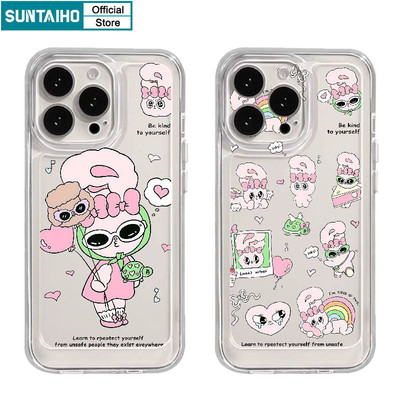 Suntaiho Thẩm Mỹ Dễ Thương Vỏ Màu Hồng Thỏ Bóng Hoa Văn Ốp lưng Cho Iphone 15 14 12 13 11 Pro Max IP 7 8 Plus Iphon X Xs XR Xs Max TPU Mềm Cao Cấp Chống Sốc Ốp Lưng