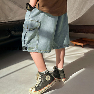 SUPER KIDS Quần short denim bé trai Quần short trẻ em cỡ trung đến lớn Quần short denim thông thường cho trẻ em