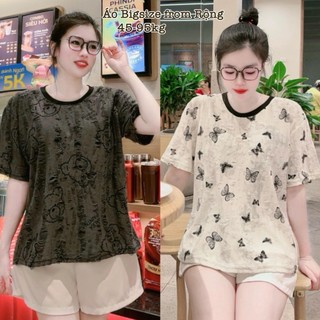 Thời Trang Bigsize - Áo Thun Nữ Cổ Tròn Form Rộng Vải Thun Chất Đũi Xước Rách Hot Hit Nữ Cao Cấp Xinh Đẹp Sang 40-95kg