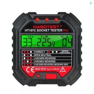 Máy kiểm tra ổ cắm HABOTEST GFCI có màn hình điện áp Máy kiểm tra ổ cắm 90-250V Mạch điện tự động Máy dò điện áp phân cực Máy tìm kiếm HT107E