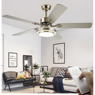 Quạt trần Đèn ĐỘNG CƠ LÕI ĐỒNG 52inch đèn LED 5 cánh