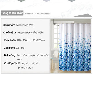  Rèm nhà tắm Poliester hoạt tiết Cánh Hoa Xanh chất liệu cao cấp không thấm nước rèm lắp cho gia đình khách sạn 