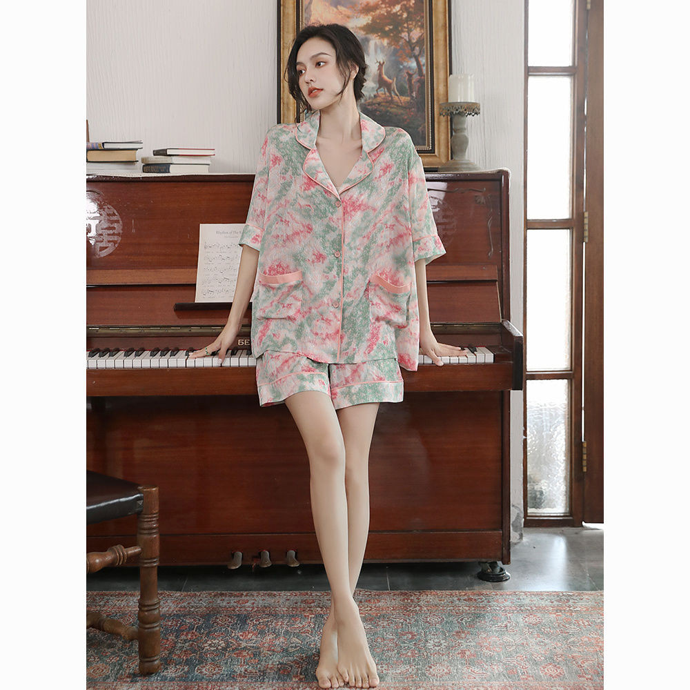 Bộ Đồ Ngủ Bằng Lụa Băng Nữ 2023 Mỏng Tay Ngắn Phù Hợp Với Tencel Cao Cấp Rời Loungewear Ice Silk Bộ 