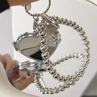 Thời Trang Kim Loại Hạt Kim Loại Hình Trái Tim Móc Chìa Khóa Cho Nữ Y2K Ngọt Gương Túi Mặt Dây Chuyền Móc Khóa Phụ Kiện