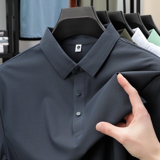 Áo sơ mi Polo lụa băng mùa hè 2025, Áo thun nam khô nhanh thông thường, Áo sơ mi ngắn tay có ve áo màu trơn đơn giản