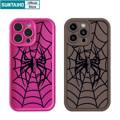 Suntaiho Vỏ Sáng Tạo Độc Đáo Họa Tiết Nhện Ốp lưng Iphone 11 12 13 14 15 16 Pro Max IP 7 8 Plus Iphon X Xs XR Xs Max Silicon Mềm Cao Cấp Chống Sốc Ốp Lưng