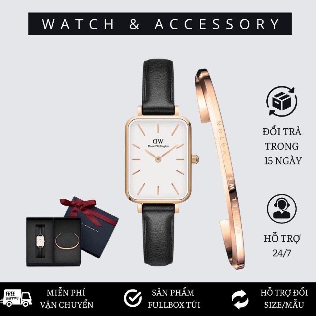 Combo Đồng Hồ Nữ Quadro Pressed Sheffield White & Vòng Tay D_W Cuff V1 Chính Hãng - DANIEL WATCH STORE VN