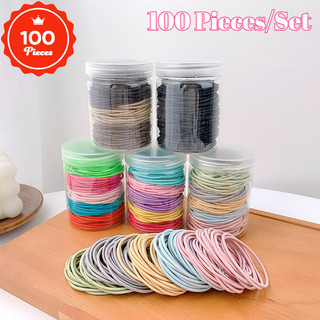  100 Miếng Đơn Giản Nhiều Màu Sắc Tóc Dây Cao Su Bé Gái Co Giãn Dây Buộc Tóc Bền Dây Buộc Tóc Cho Nữ 