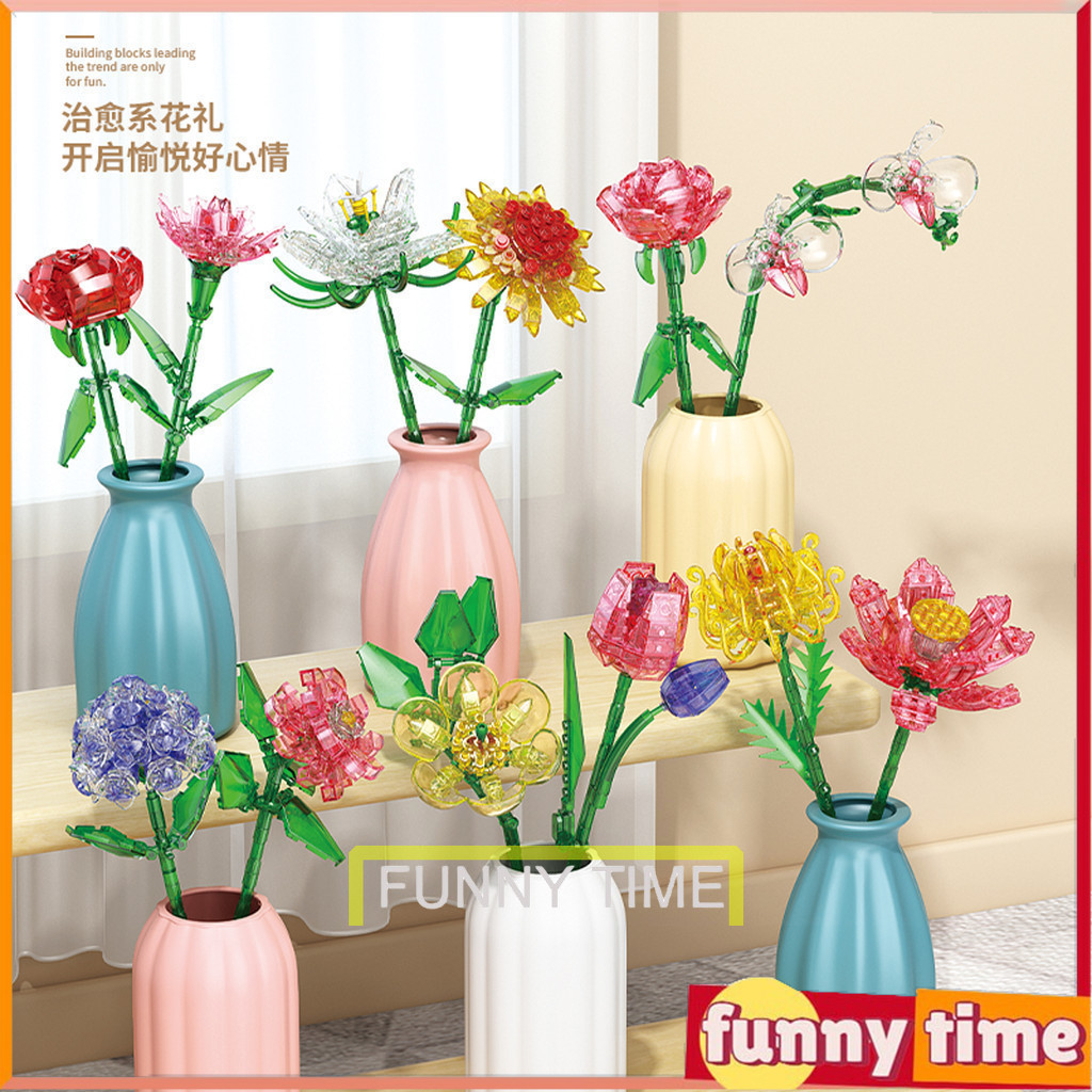 Tương thích LEGO Khối Xây Dựng Hoa Tulip Cymbidium Hồng Hoa Hướng Dương Hoa Cẩm Thạch Hoa Lan Valentine Cô Gái Quà Tặng Sinh Nhật Đồ Chơi