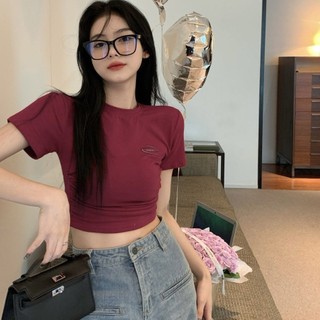 [Zestiva] áo thun ôm body nữ Croptop Cổ Tròn Tay Ngắn gợi cảm Hàn Quốc Retro y2k áo thun baby tee 24374101223