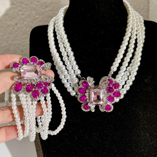 1 chiếc người yêu cay cô gái hồng bướm pha lê ngọc trai đàn hồi vòng tay vòng tay, trung cổ sang trọng, cao cấp vòng cổ nữ
