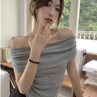 Áo Coquette Tay Ngắn Áo Kiểu Nữ ôm body Thiết kế Sense Một Vai Mỏng Mỏng Tay Ngắn Dệt Kim Nữ Mùa Hè