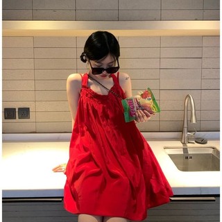 Oeggeo Nữ Mùa Hè Thiết Kế Mới Cảm Giác Váy Treo Cổ Mở Lưng Dây Đeo Treo Đầm