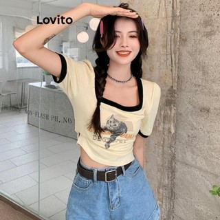 Áo thun Lovito họa tiết động vật phong cách thường ngày cho nữ LNA59016