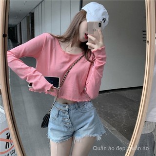 Phong Cách Mới Nhỏ Gợi Cảm Rốn Crop Đáy Áo Sơ Mi Nữ Ngắn Gợi Cảm Rốn Crop Nấm Edge Rời Mỏng Phong Cách Phù Hợp Với Dài Tay Thu Đông T @ -