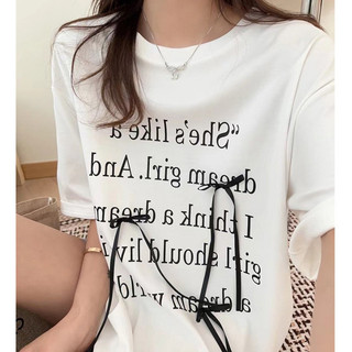 Áo thun nơ ba chiều trang trí cổ tròn phù hợp thời trang mùa hè tay ngắn